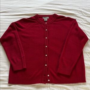 Vintage Designers Originals Rich Red loop Pearl Button Cardigan Sweater Size PL